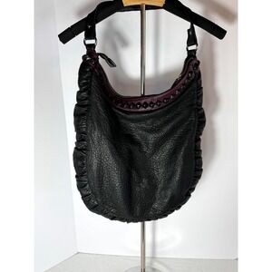 7 Chi Women HandBag Black Pebbled Leather Pebbled Leather Inner Pockets Hobo Bag